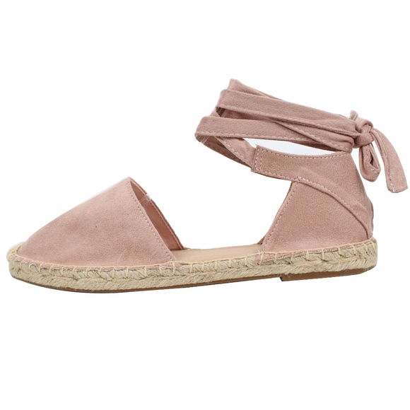 Shoes - Size 8 Mauve Crochet Espadrille Ankle Wrap Tie